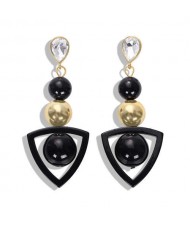 Resin Gems Dangling Beads Cluster Design Women Fashion Earrings - Black