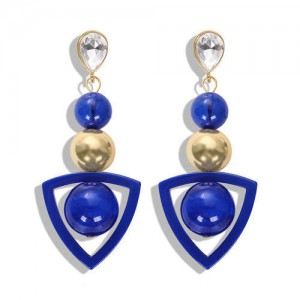 Resin Gems Dangling Beads Cluster Design Women Fashion Earrings - Royal Blue
