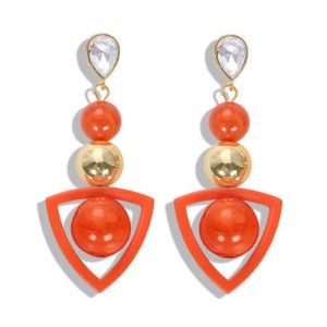 Resin Gems Dangling Beads Cluster Design Women Fashion Earrings - Orange