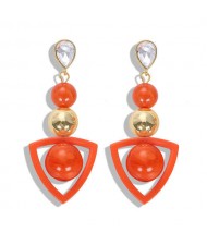 Resin Gems Dangling Beads Cluster Design Women Fashion Earrings - Orange