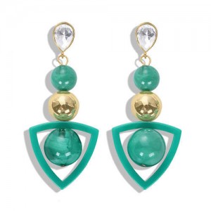 Resin Gems Dangling Beads Cluster Design Women Fashion Earrings - Green