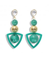 Resin Gems Dangling Beads Cluster Design Women Fashion Earrings - Green