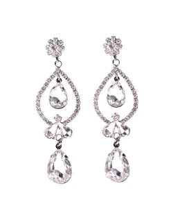 Rhinstone Waterdrops Inspired Hollow Design Women Fashion Statement Earrings - Transparent