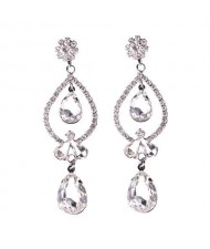 Rhinstone Waterdrops Inspired Hollow Design Women Fashion Statement Earrings - Transparent