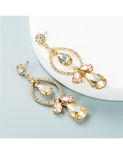 Rhinstone Waterdrops Inspired Hollow Design Women Fashion Statement Earrings - Colorful