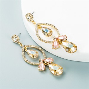 Rhinstone Waterdrops Inspired Hollow Design Women Fashion Statement Earrings - Colorful