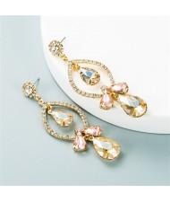 Rhinstone Waterdrops Inspired Hollow Design Women Fashion Statement Earrings - Colorful