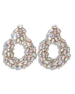 Rhinestone Leaves Hoop Design High Fashion Women Costume Earrings