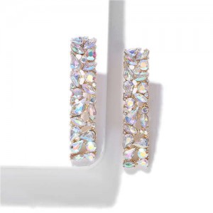 Shining Rhinestone Bar Shape Women Statement Earrings