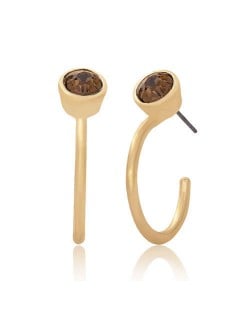 Rhinestone Embellished Semi-hoop Fashion Women Costume Earrings - Brown