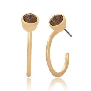 Rhinestone Embellished Semi-hoop Fashion Women Costume Earrings - Brown
