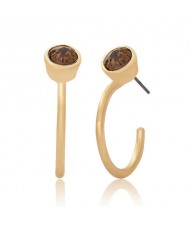 Rhinestone Embellished Semi-hoop Fashion Women Costume Earrings - Brown