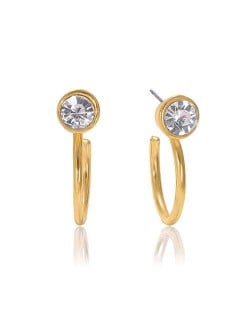Rhinestone Embellished Semi-hoop Fashion Women Costume Earrings - White