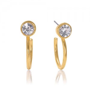 Rhinestone Embellished Semi-hoop Fashion Women Costume Earrings - White