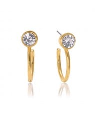 Rhinestone Embellished Semi-hoop Fashion Women Costume Earrings - White