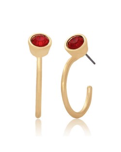 Rhinestone Embellished Semi-hoop Fashion Women Costume Earrings - Red