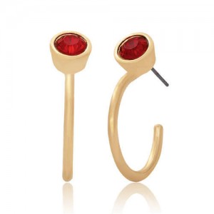 Rhinestone Embellished Semi-hoop Fashion Women Costume Earrings - Red