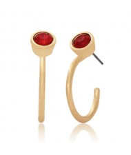 Rhinestone Embellished Semi-hoop Fashion Women Costume Earrings - Red