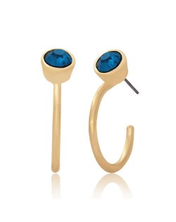 Rhinestone Embellished Semi-hoop Fashion Women Costume Earrings - Blue