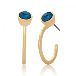 Rhinestone Embellished Semi-hoop Fashion Women Costume Earrings - Blue