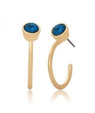 Rhinestone Embellished Semi-hoop Fashion Women Costume Earrings - Blue