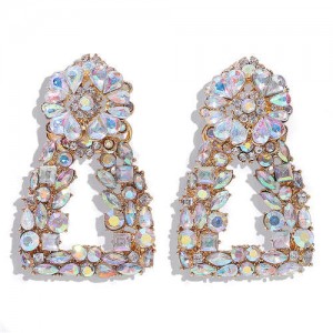 Luxurious Glistening Floral Triangle Design Women Costume Earrings