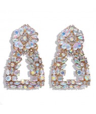 Luxurious Glistening Floral Triangle Design Women Costume Earrings