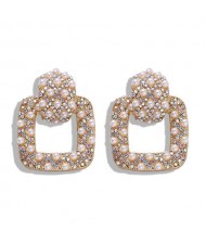 Artificial Pearl Embellished Shining Graceful Square Design High Fashion Women Earrings
