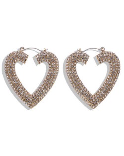 Rhinestone Heart Shape Hollow Fashion Women Statement Earrings - White