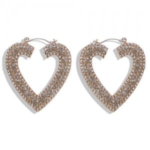 Rhinestone Heart Shape Hollow Fashion Women Statement Earrings - White