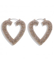 Rhinestone Heart Shape Hollow Fashion Women Statement Earrings - White