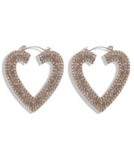 Rhinestone Heart Shape Hollow Fashion Women Statement Earrings - White