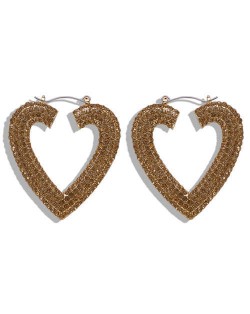 Rhinestone Heart Shape Hollow Fashion Women Statement Earrings - Champagne