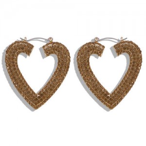 Rhinestone Heart Shape Hollow Fashion Women Statement Earrings - Champagne