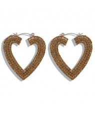 Rhinestone Heart Shape Hollow Fashion Women Statement Earrings - Champagne