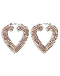 Rhinestone Heart Shape Hollow Fashion Women Statement Earrings - Colorful White