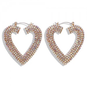 Rhinestone Heart Shape Hollow Fashion Women Statement Earrings - Colorful White