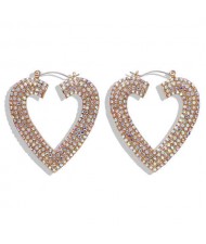 Rhinestone Heart Shape Hollow Fashion Women Statement Earrings - Colorful White