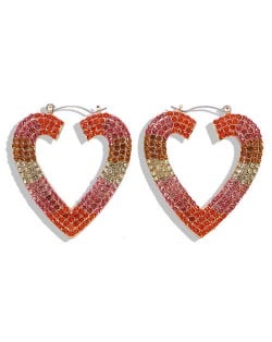 Rhinestone Heart Shape Hollow Fashion Women Statement Earrings - Red