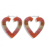 Rhinestone Heart Shape Hollow Fashion Women Statement Earrings - Red