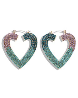 Rhinestone Heart Shape Hollow Fashion Women Statement Earrings - Blue