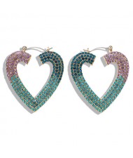 Rhinestone Heart Shape Hollow Fashion Women Statement Earrings - Blue