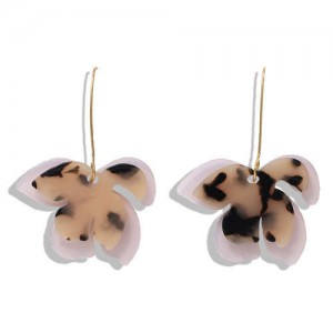 Resin Flower Dangling Fashion Women Statement Earrings - Pink