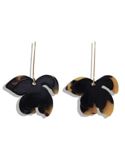 Resin Flower Dangling Fashion Women Statement Earrings - Black