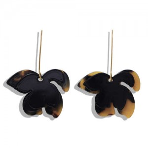 Resin Flower Dangling Fashion Women Statement Earrings - Black