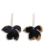 Resin Flower Dangling Fashion Women Statement Earrings - Black