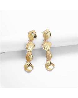 Coarse Alloy Pieces Cluster Dangling Golden Fashion Earrings
