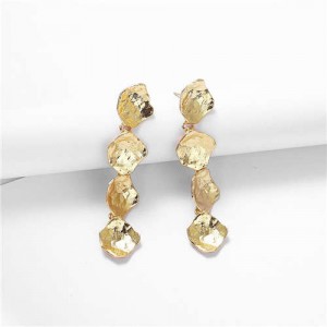 Coarse Alloy Pieces Cluster Dangling Golden Fashion Earrings