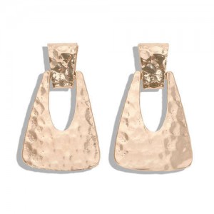 Coarse Texture Bold Fashion Hollow Trapezoid Design Women Fashion Earrings - Rose Gold