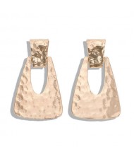 Coarse Texture Bold Fashion Hollow Trapezoid Design Women Fashion Earrings - Rose Gold